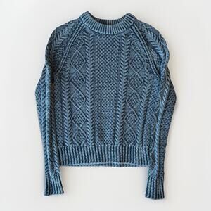 LL Bean Signature Fisherman Sweater Women's Small Blue Cotton Pullover Outdoors